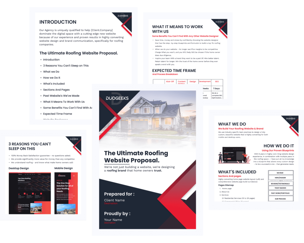 A set of brochures for a home building proposal.