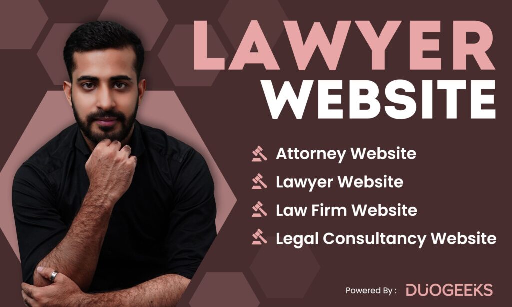 A man with the words lawyer website.