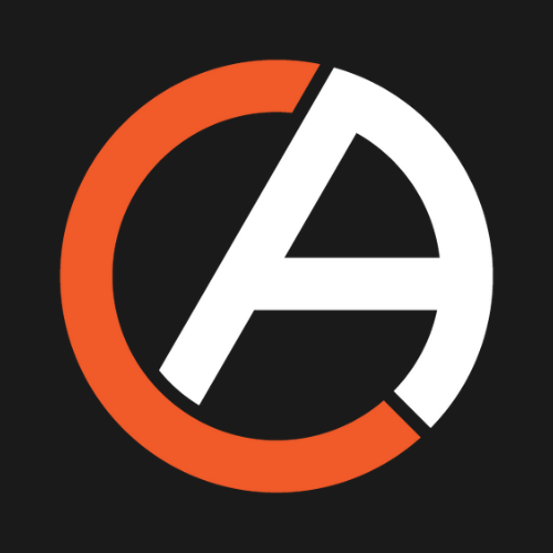 An orange and white logo with the letter a.